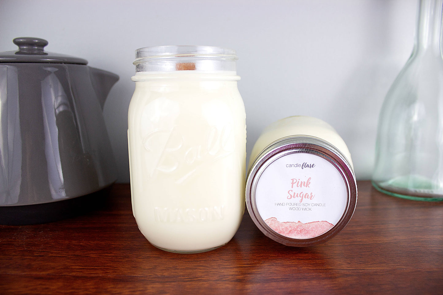 Pink Sugar Handmade Soy Candle in Pint Mason Jar