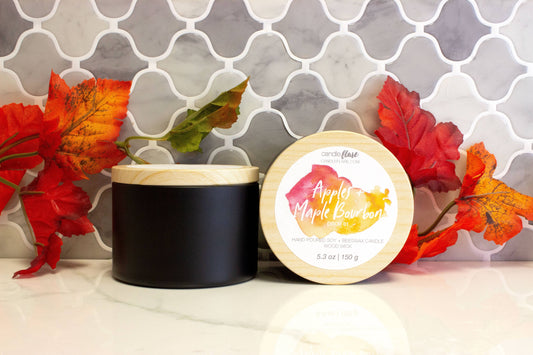 Apples + Maple Bourbon Handmade Soy Candle in Black 8oz Tin