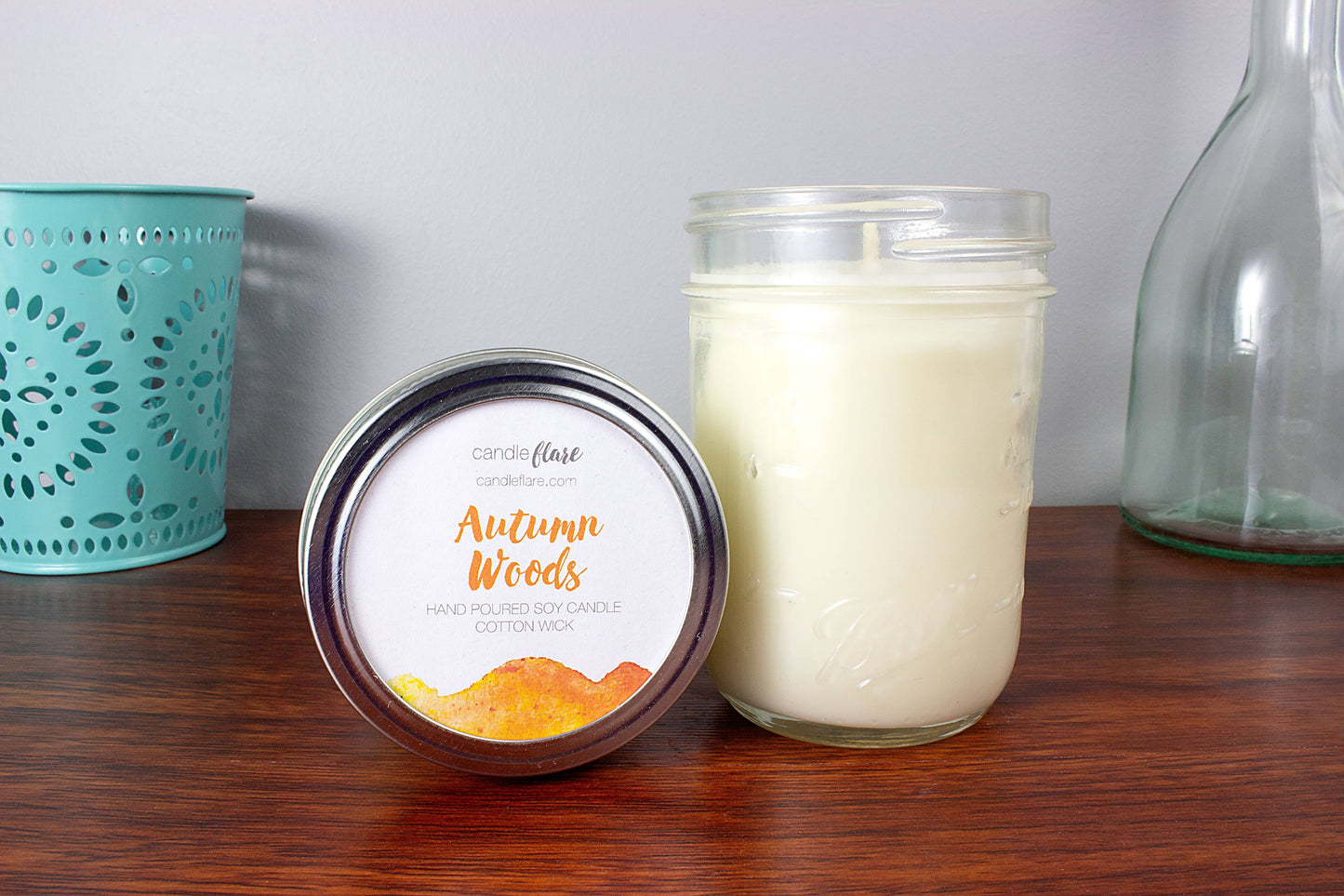 Autumn Woods Handmade Soy Candle in Half Pint Mason Jar