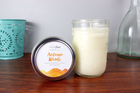 Autumn Woods Handmade Soy Candle in Half Pint Mason Jar
