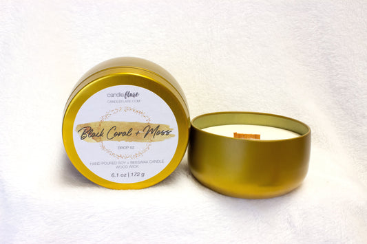 Black Coral + Moss Handmade Soy Candle in 8oz Limited Edition Tin