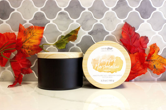 Campfire Marshmallow Handmade Soy Candle in Black 8oz Tin