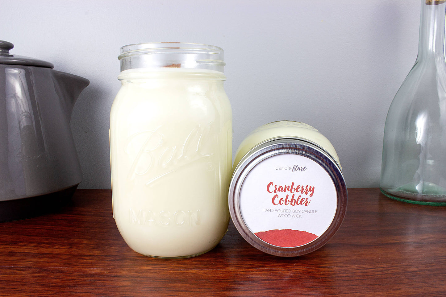 Cranberry Cobbler Handmade Soy Candle in Pint Mason Jar
