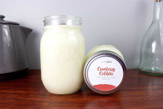 Cranberry Cobbler Handmade Soy Candle in Pint Mason Jar