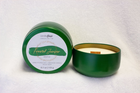 Frosted Juniper Handmade Soy Candle in 8oz Limited Edition Tin