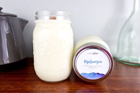 Hydrangea Handmade Soy Candle in Pint Mason Jar