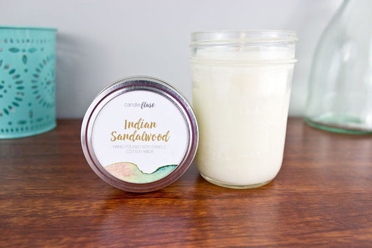 Indian Sandalwood Handmade Soy Candle in Half Pint Mason Jar