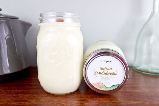 Indian Sandalwood Handmade Soy Candle in Pint Mason Jar