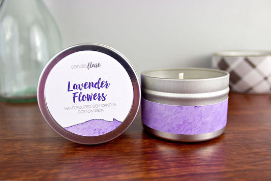 Lavender Flowers Handmade Soy Candle in 4oz Tin