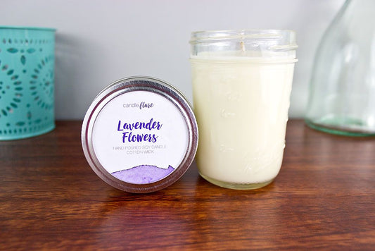 Lavender Flowers Handmade Soy Candle in Half Pint Mason Jar