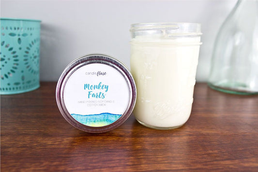 Monkey Farts Handmade Soy Candle in Half Pint Mason Jar