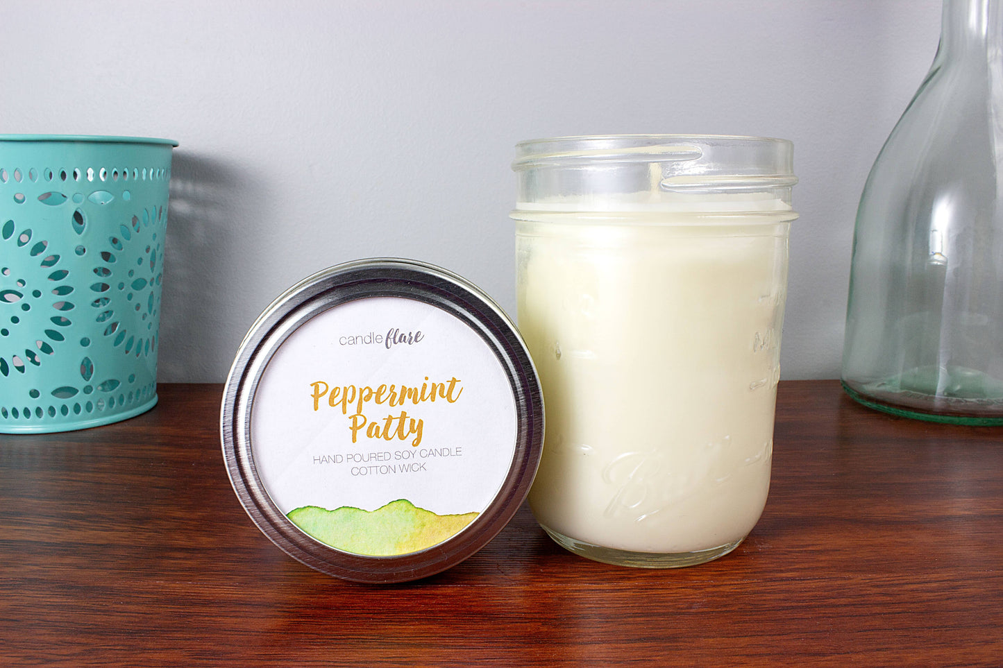 Peppermint Patty Handmade Soy Candle in Half Pint Mason Jar