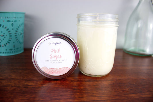 Pink Sugar Handmade Soy Candle in Half Pint Mason Jar