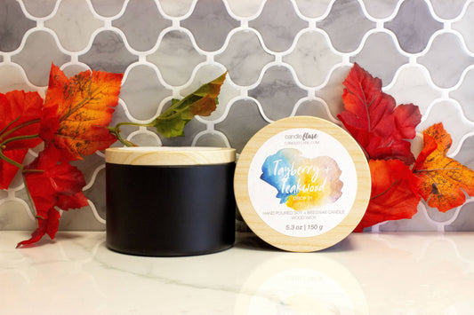 Tayberry + Teakwood Handmade Soy Candle in Black 8oz Tin