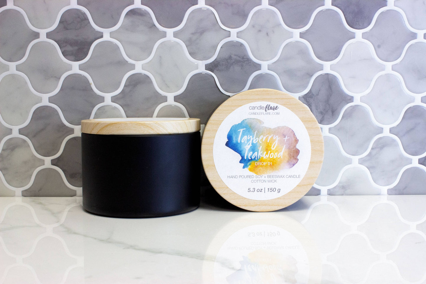 Tayberry + Teakwood Handmade Soy Candle in Black 8oz Tin